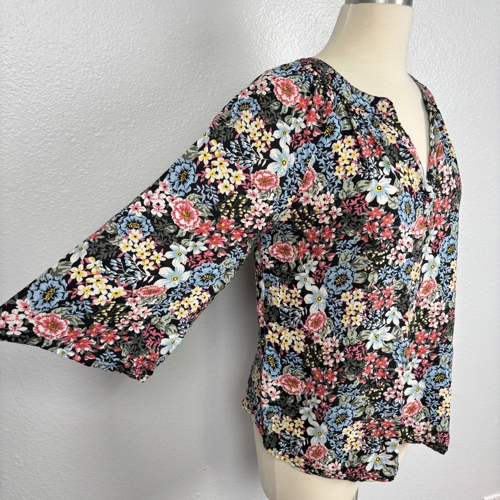 Chelsea & Theodore Floral Boho Peasant Blouse Women's Small Black Multi Viscose - Picture 4 of 11